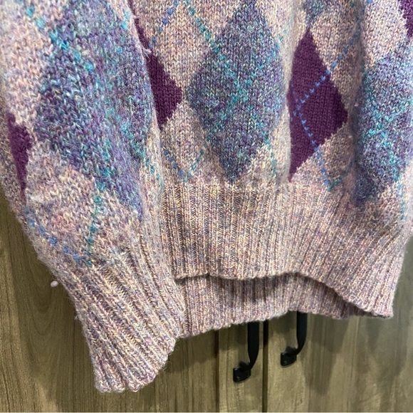 Vintage Brian MacNeil Shetland Wool Sweater Argyle Purple Crew Neck - Picture 6 of 8